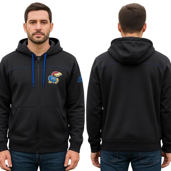 Adidas University of Kansas Jayhawks Men's Hoodie Black Zip-Up XL - Picture 1 of 9